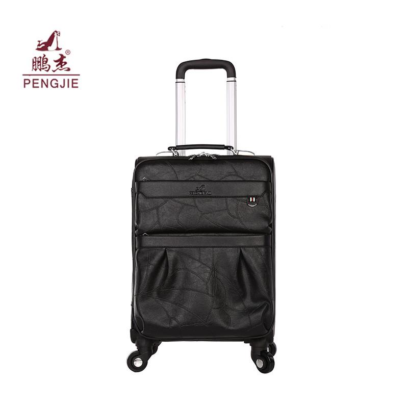 Embossed spinner wheels leather travel hand luggage trolley