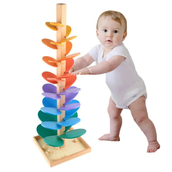 Track Wood Waldorf Montessori Wooden Marble Music Tree: Interactive Educational Toy for Kids with Sensory Sounds