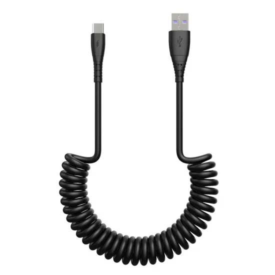 50cm to 150cm 3A Fast Charge Telescopic Spring EV Charging Cable with USB-C to Lightning Connector for Car Use