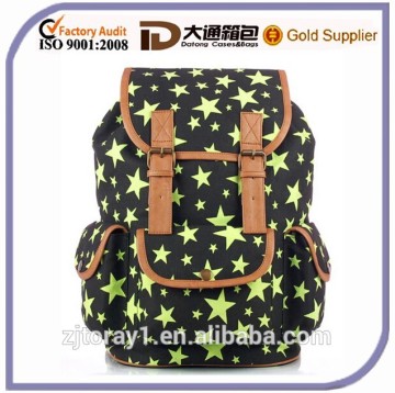 Green Star PU Strim Heavy Duty Canvas Backpack With Small Pockets