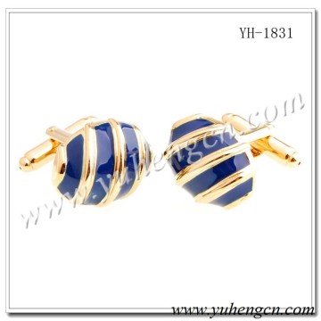 YH-1831 Elegant Classic Mens Oval Blue Stripes Enamel Cufflinks