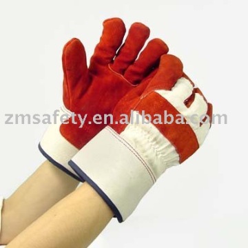Red cow split leather work gloves