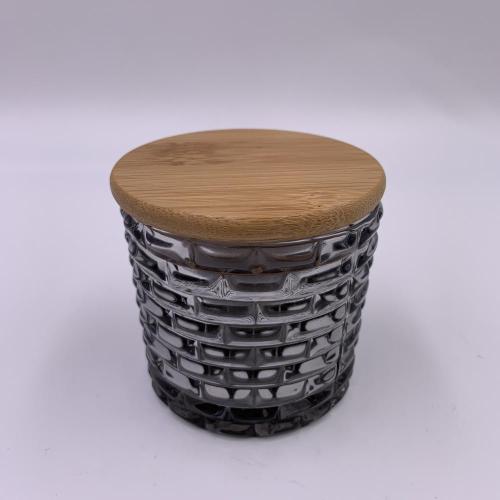 2020 Wholesale grey glass jar with wooden lid