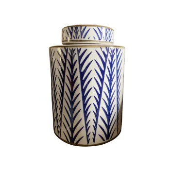 Nordic Blue and White Ceramic Vase with Lids - Geometric Pattern Home Decor for Weddings