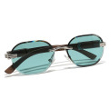 Oval Rimless Metal Wooden Sunglasses