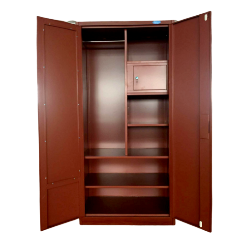 Armoire de chambre à coucher en acier à 2 portes et grain de bois rouge