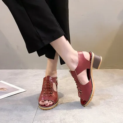 Women PU High Heel Roman Sandals