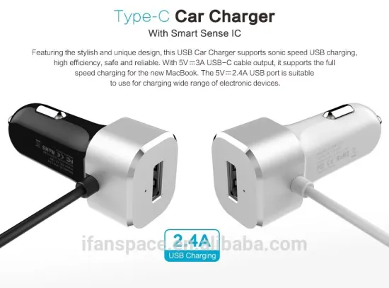Car charger, single USB car charger with type C cable for iPhone 6s plus ,6s,5SE 5S,5C, Samsung