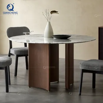 Popular Chinese Style Solid Wood Dining Table with Faux Marble Top