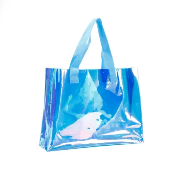 Holographic Clear Color Gift Tote Bag - Fashionable Iridescent Reusable PVC Shopping Bag