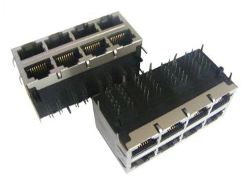 2 X 4 Ports Pc Card Stacked Rj45 10/100/1000m , Poe Connector 0833-2x4r-54