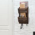 Wall Mounted Wood Mail Storage Rack with Hooks