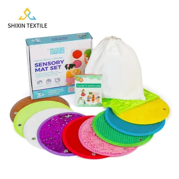 Endless Learning Sensory Circle: Preschool Classroom Exploration Set - 9pcs Round 8.6-inch Mat with Touchable Textures in Multi Colors