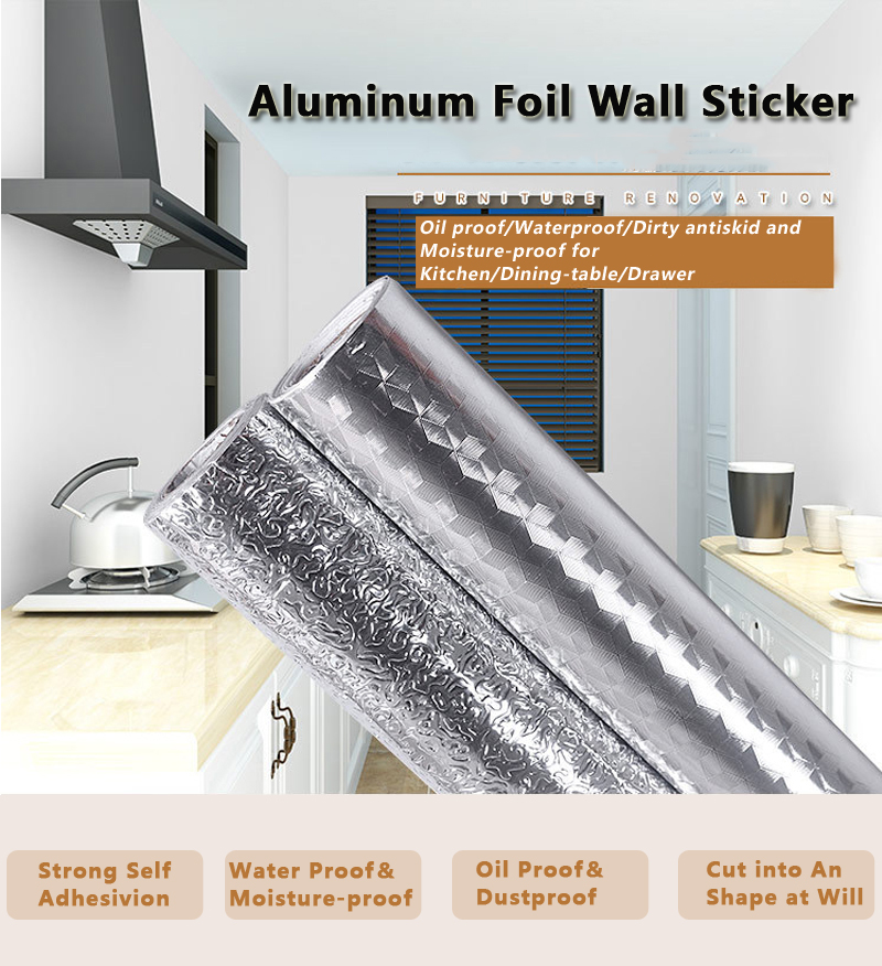 Aluminum Foil Wallpaper Peel And Stick Kitchen Backsplash Wall Paper Kitchen Oil Proof Waterproof Sticker