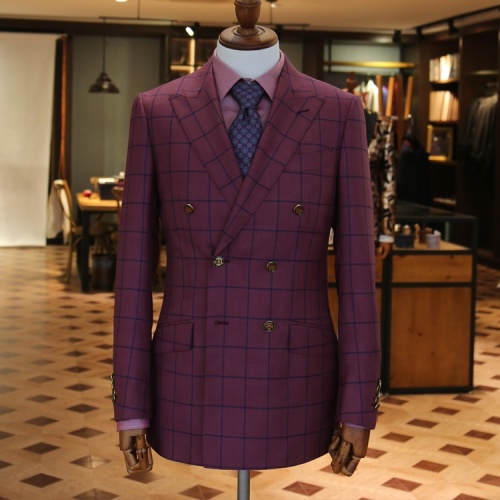Red Plaid Check Fancy Lapel Woolen Tuxedo Suit