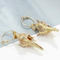 Womens Golden Accent Ocean Seashell Couch Mermaid Sea shell Witch Drop Dangle Earrings