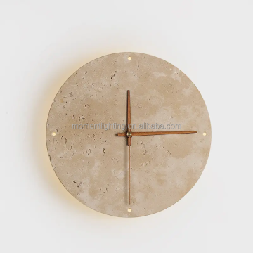 Modern Nordic Minimalist Yellow Travertine Stone Wall Clock Light