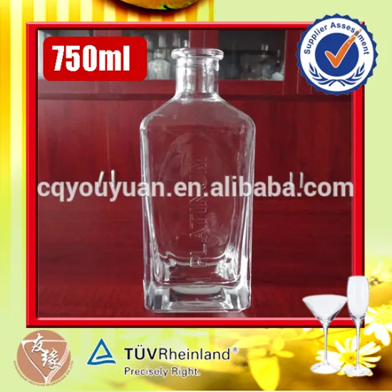 Cork top 750ml french square glass bottle for vodka / liquor