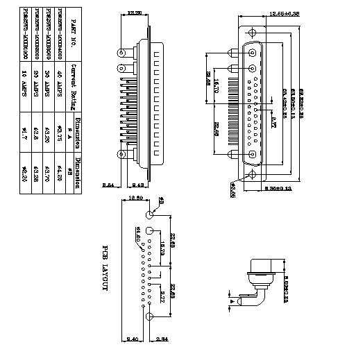 PDR25W3-MXXX01 POWER D-SUB 25W3 Right angle PCB-MALE TYPE 