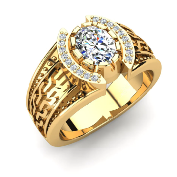 วงโมเดิร์น 14K Gold Oval Lab Diamond Men's Band