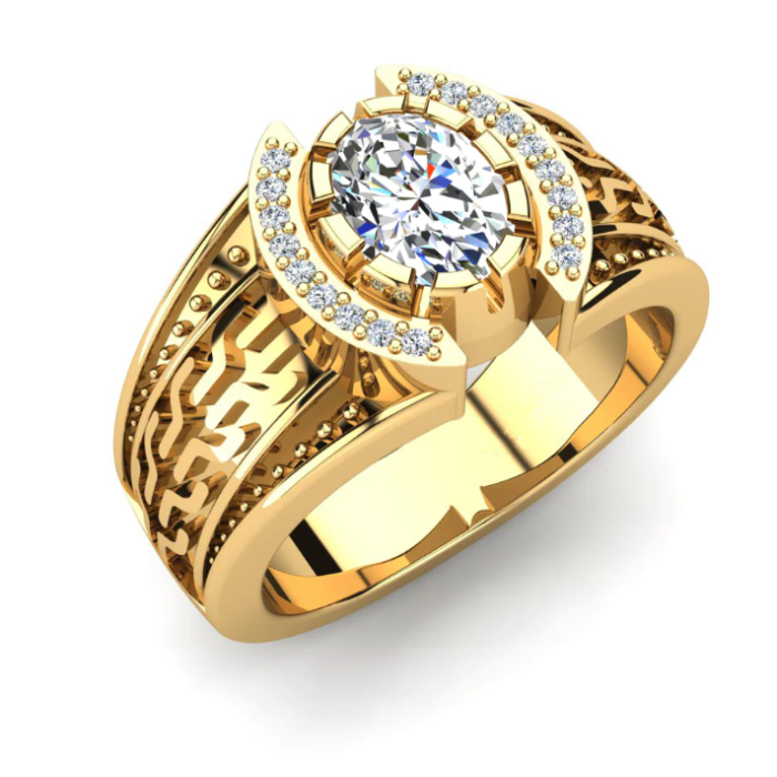 วงโมเดิร์น 14K Gold Oval Lab Diamond Men's Band