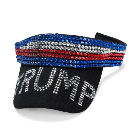 Shiny Rhinestone Glitter Visor Golf Hat - Adjustable American Flag Sunshade