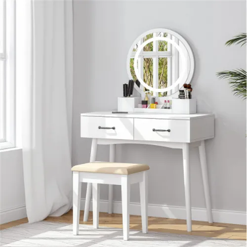 Modern Solid Wood Dressing Table White With Stool, High Quality Modern