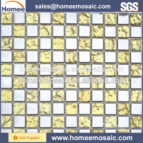 Home decor luxury gold stainless steel mix glass mosaic tile