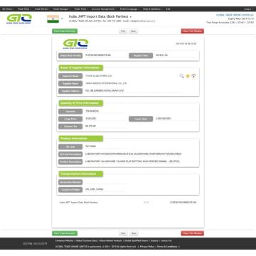 실험실 유리 제품 - 인도 JNPT 가져 오기 데이터