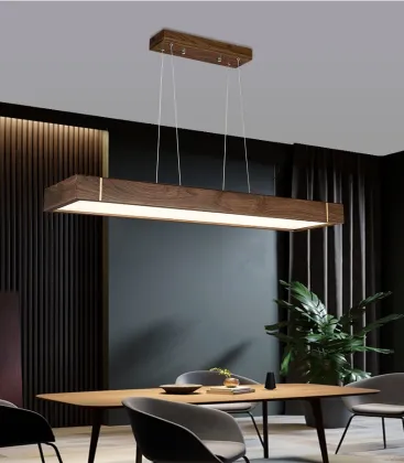 Solid Wood Pendant Light for Office - Wood Chandelier Bar Light