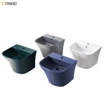Toptan lüks tek delikli otel wc çok renkli havza duvar asılı lavabo