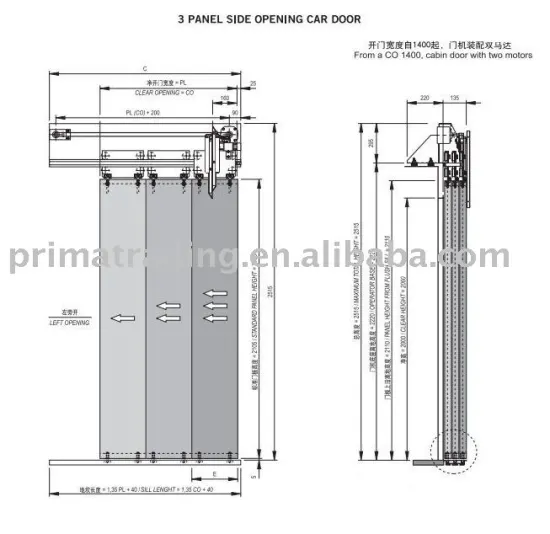 Elevator Car Door operator -3 Panel Side Opening