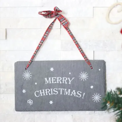 Hanging Slate Chalk Board with Silk Ribbon for Home and Wedding