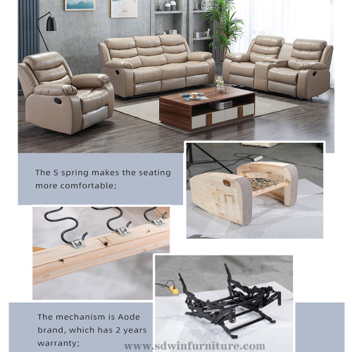 Juegos de sofá de cuero reclinable de muebles de sala
