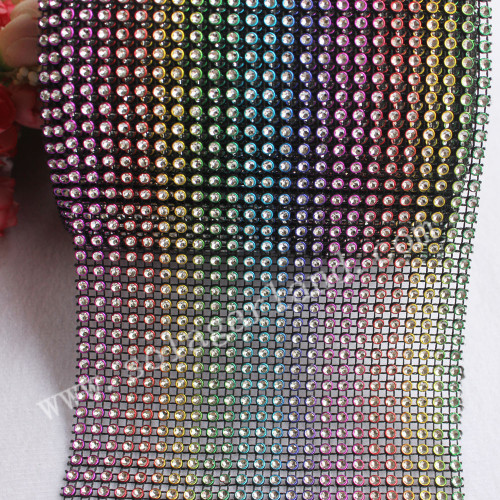 Maille de ruban strass diamant cristal arc-en-ciel 24 rangées