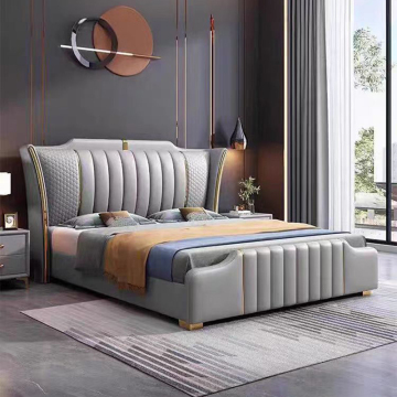 Ensemble de lit king en cuir en bois minimaliste
