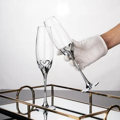 Swan Shape Crystal Glass Champagne Flute - Gold Silver, Lead Free Wedding Glass