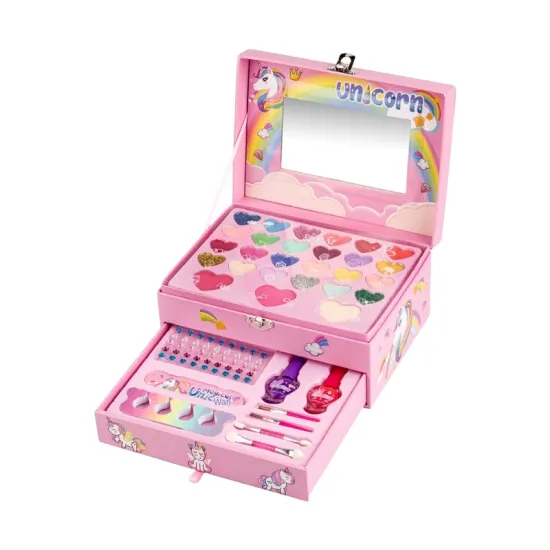 Girls' Safe Pretend Cosmetic Toy Set - 2 Layer Purple Makeup Kit with Eye Shadow and Nail Polish
