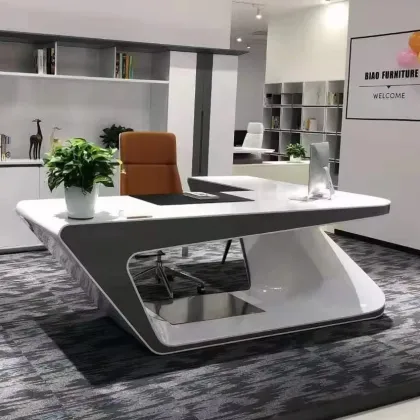 White Gloss Luxury L-shaped Executive Desk