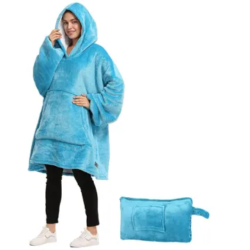 Oversized Hoodie Blanket Sweatshirt Wearable Sherpa Blanket Pullover Soft Warm Comfortable Portable Travel Sweater Pillow