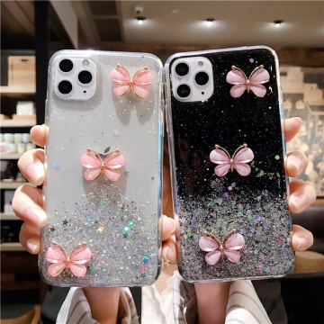 علبة هاتف بليتر بريق الفراشة الذهب لـ iPhone 11 Pro/XS Max/XR/X/8/7/6 Plus و Samsung S20 Ultra/Huawei P40 Pro