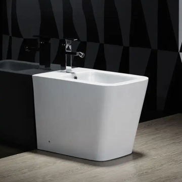 White Glazed Ceramic Rectangular Floor-Mounted Bidet for Hotels
