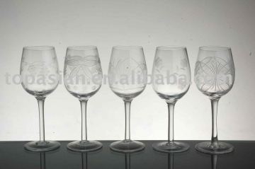 glass , etch glass, engraved wine glasses