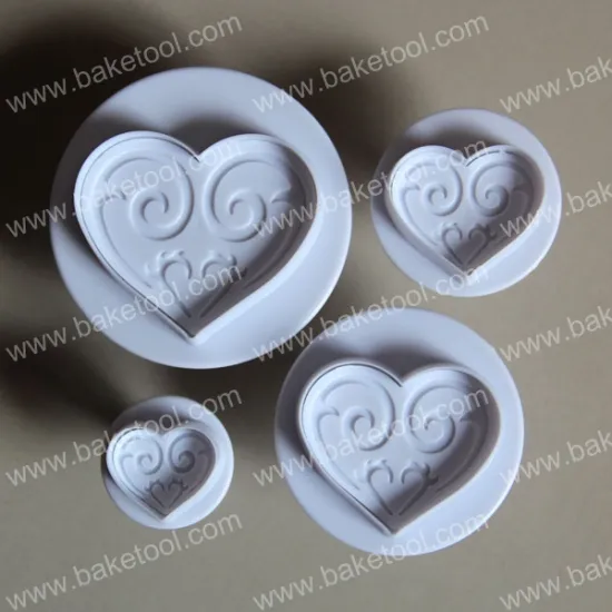 4pcs set Love Heart Plastic Plunger Cookie Cutter Cake Mould Tool