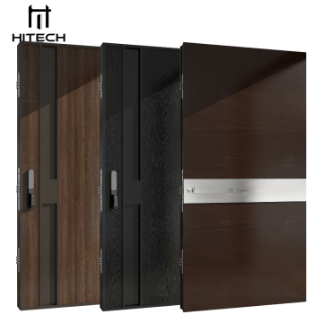 Hitech American Tall Wooden and Stainless Steel Modern Entrance Door