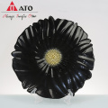 Black glass Charger plate set with golden flower