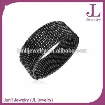 8mm Flexible Stainless Steel Black Plated Mens Womens Rings Woven Mesh Band Ring