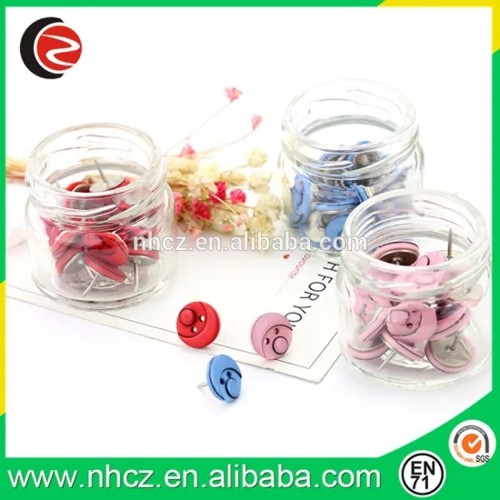 Color Smiling push pin in glass jar