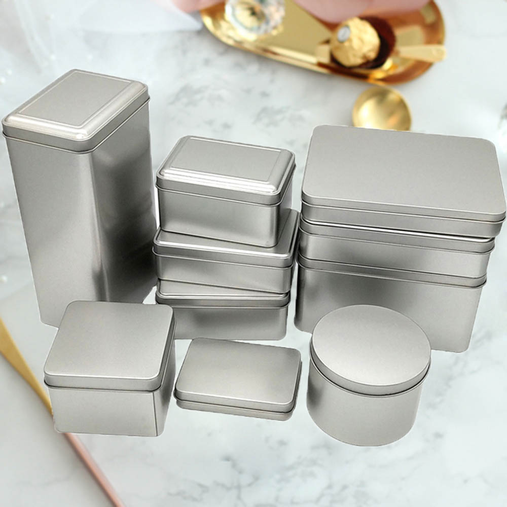 Square Tin Storage Boxes Small Metal Storage Box Silver Jewelry Keys Coins Metal Box Tin Wedding Candy Storage Tin Can