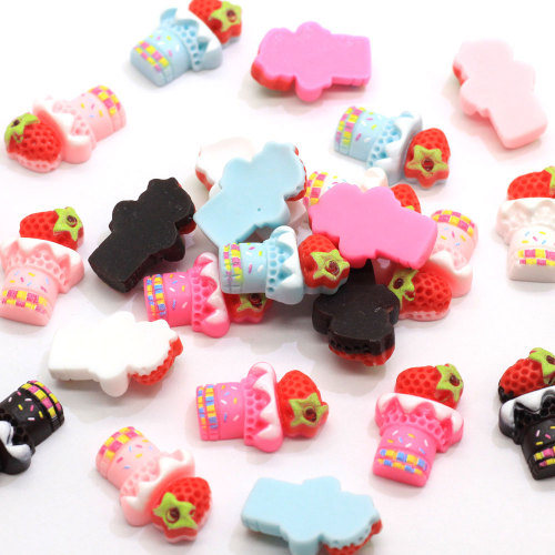 Hot 100PCS 14*20mm Resin Strawberry Cake Flatback Sweet Cupcake Fruits Embellishment DIY Food Crafts Scrapbook Earring Findings